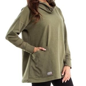 Green Khaki Oversize Cowl Neck Pullover - L/XL